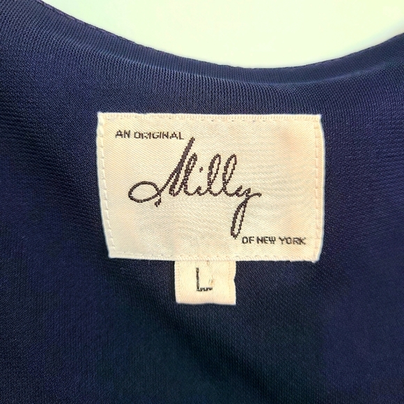 Milly of New York Blue Sleeveless Stretchy Sheath Dress w/ Gold Chain Necklace - Picture 2 of 8